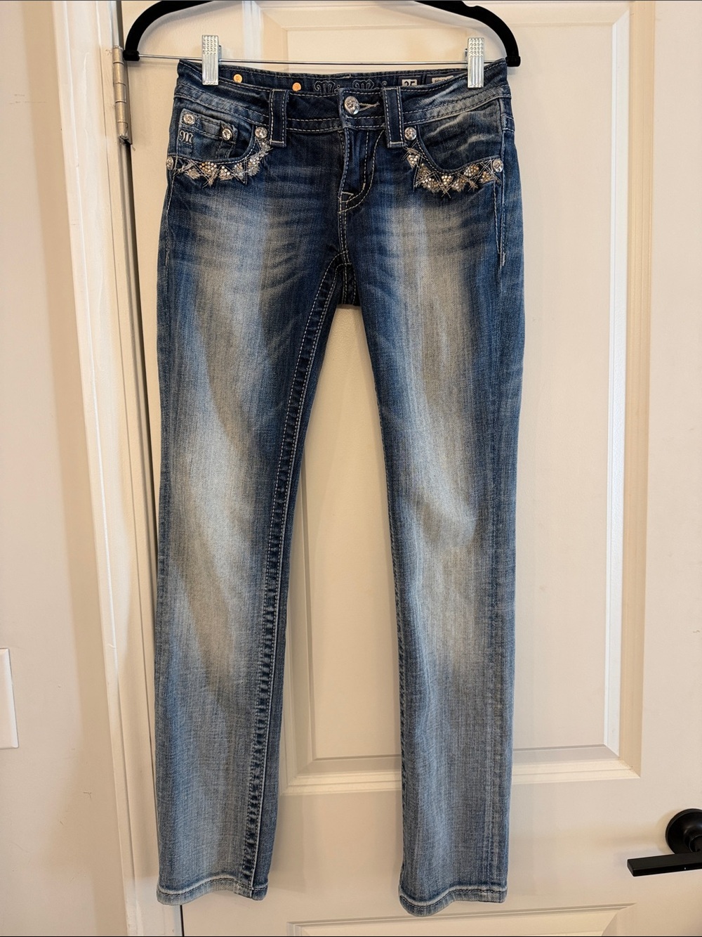 Miss Me Blue Skinny Jeans with Embellished Front Pockets Y2K vintage 2000s